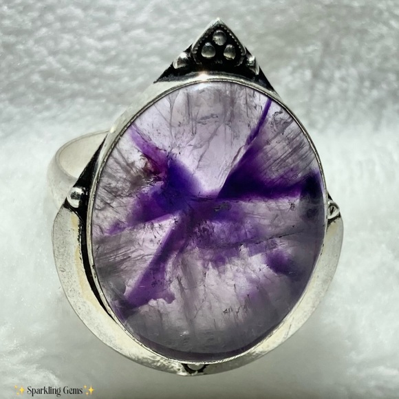 💜 Sage Amethyst Quartz 💜 Chunky Handmade Halo Ring - Picture 5 of 7